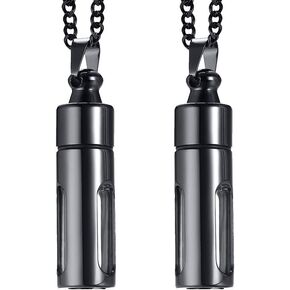 Mealguet Jewlery Pack of 2 Stainless Steel Glass Container Vial Tube Cremation Urn Ashes Pendant Necklace for Men Women,24" Chain Black,Keepsake Memorial Pendant Necklace