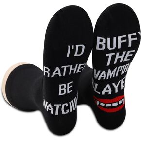 POFULL Novelty Vampire TV Show Lover Gift I'd Rather Be Watching Buffy Socks for TV Series Lover