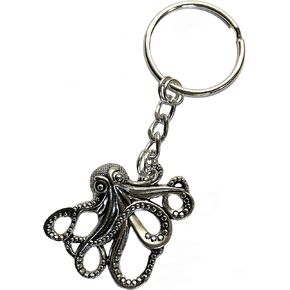 QiChi Shiny Octopus Keychain Metal Silver Tone Large Key ring