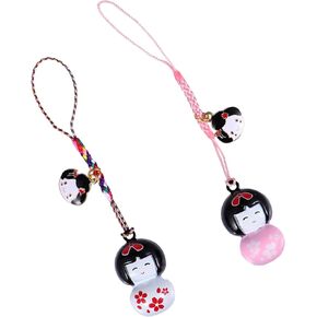 Couples Gifts 2pcs Sosaku Kokeshi Doll Japanese Girl Doll Key Chain Phone Bag Decorative Hanging Pendants Ornaments Gift (Random Color) Wallet Keychain