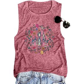 SFHFY Magic Castle Tank Top for Women Magic Kingdom Girls Trip Shirts Summer Casual Vacation Holiday Sleeveless Vest Tops