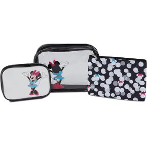 Mickey Mouse Cosmetic Case Set - Officially Licensed Mickey and Minnie Mouse Travel Cosmetic Case 3 Piece Set - Girls, Boys, Teens, Adults (Black Mickey)
