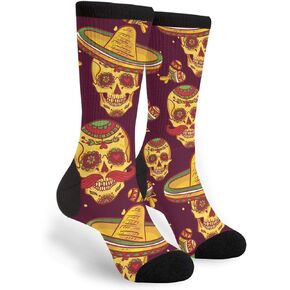 Skull Cowboy Sombrero Day Of The Dead Fun Colorful Novelty Graphic Crew Tube Socks For Men Women
