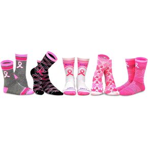 Women's Novelty Socks Breast Cancer Awareness Cotton Crew 5 Pair Best Gift for Her (Pink Ribbons)