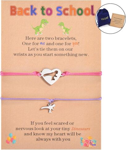 VU100 سوار العودة إلى المدرسة هدايا مطابقة الديناصور/سوار القلب سوار الأم والابنة في اليوم الأول من المدرسة هدية الأم وأنا أساور هدية القلق الانفصال للابن والبنات والأولاد والحفيدة in Kuwait