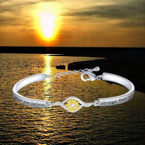 BEKECH Sunflower Bracelet You’re Braver Than You Believe Sunflower Charm Bracelet Friendship Jewelry in Saudi Arabia