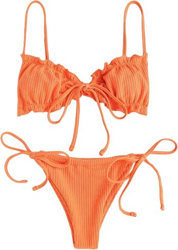 GORGLITTER Women's High Cut Swimsuit Triangle Tops Tie Side Thong Bikini Set Frill Bathing Suit in Saudi Arabia