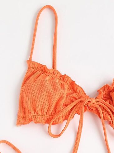 GORGLITTER Women's High Cut Swimsuit Triangle Tops Tie Side Thong Bikini Set Frill Bathing Suit in Saudi Arabia