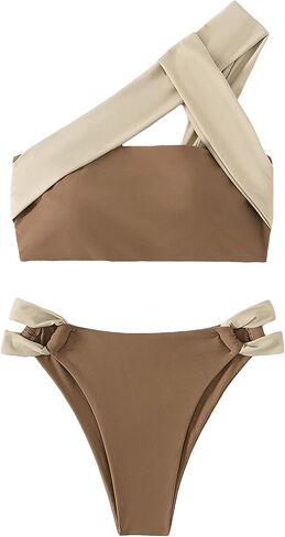 MakeMeChic Women's 2 Piece Bathing Suits One Shoulder Cut Out Bikini Set Swimsuit in Saudi Arabia