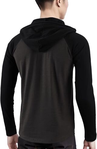 Men's Casual Vintage Slim Fit Workout Sports Hiking Lightweight Active Hoodie Jersey T-Shirts H.Charcoal/Black XXL in Kuwait