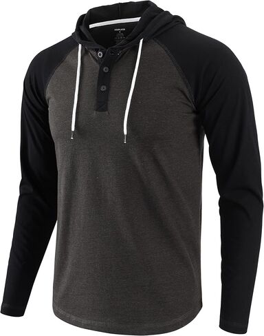 Men's Casual Vintage Slim Fit Workout Sports Hiking Lightweight Active Hoodie Jersey T-Shirts H.Charcoal/Black XXL in Kuwait