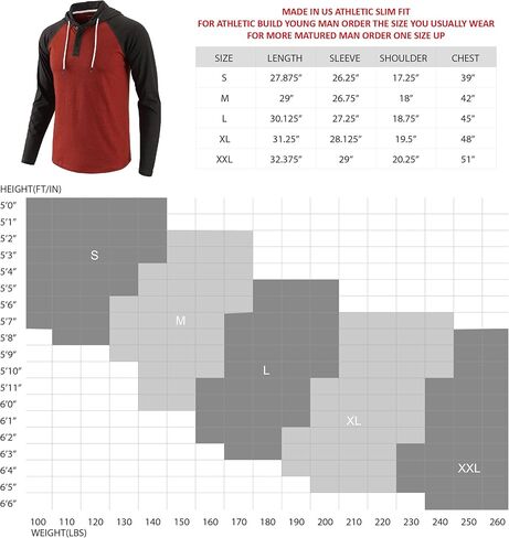 Men's Casual Vintage Slim Fit Workout Sports Hiking Lightweight Active Hoodie Jersey T-Shirts H.Charcoal/Black XXL in Kuwait