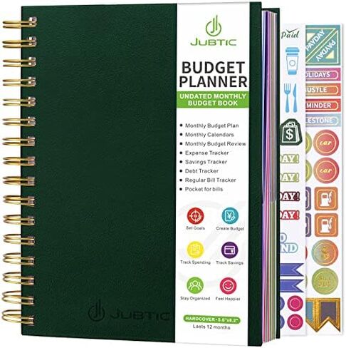 JUBTIC Budget Planner and Monthly Bill Organizer with Pockets. Undated Financial Planner Budget Book and Expense Tracker Notebook, Budgeting Journal to Control Your Money - 5.6" x 8.2" (Black) in Saudi Arabia