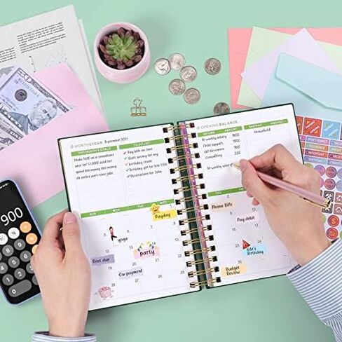 JUBTIC Budget Planner and Monthly Bill Organizer with Pockets. Undated Financial Planner Budget Book and Expense Tracker Notebook, Budgeting Journal to Control Your Money - 5.6" x 8.2" (Black) in Saudi Arabia