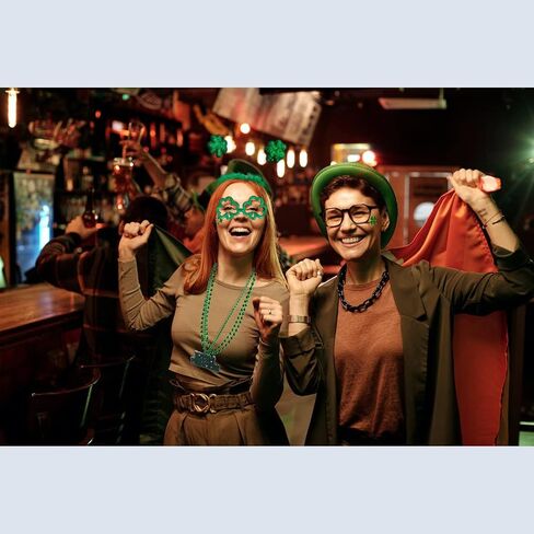 ORANGAROOS Woman St Patrick's Day Costume Accessories Set with Green Shamrock headband，Green Glitter Clover Frame Glasses，Green Bead Necklaces and Shamrock Tattoo Stickers in Kuwait