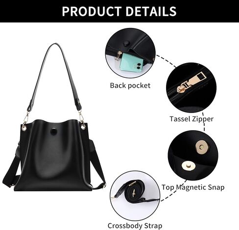 HSEONEJIA Womens Hobo Bucket Bags and Purses, Small Fashion Tote Handbag Vegan Leather Crossbody Shoulder Bag (White), White-new in Kuwait