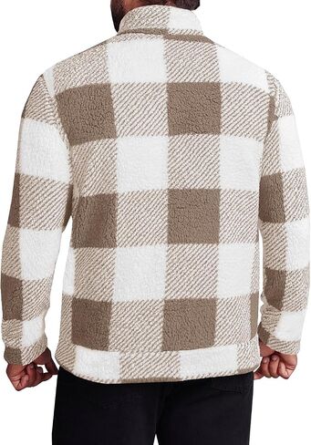 Runcati Mens Fuzzy Sherpa Sweatshirt Buffalo Plaid Pullover Quarter Zip Winter Warm Fleece Sweatshirts in Saudi Arabia