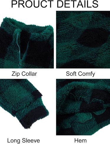 Runcati Mens Fuzzy Sherpa Sweatshirt Buffalo Plaid Pullover Quarter Zip Winter Warm Fleece Sweatshirts in Saudi Arabia