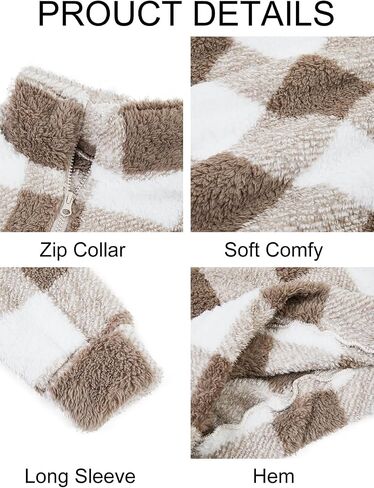 Runcati Mens Fuzzy Sherpa Sweatshirt Buffalo Plaid Pullover Quarter Zip Winter Warm Fleece Sweatshirts in Saudi Arabia