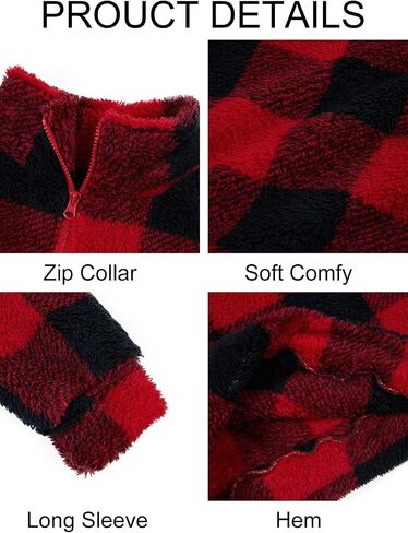 Runcati Mens Fuzzy Sherpa Sweatshirt Buffalo Plaid Pullover Quarter Zip Winter Warm Fleece Sweatshirts in Saudi Arabia