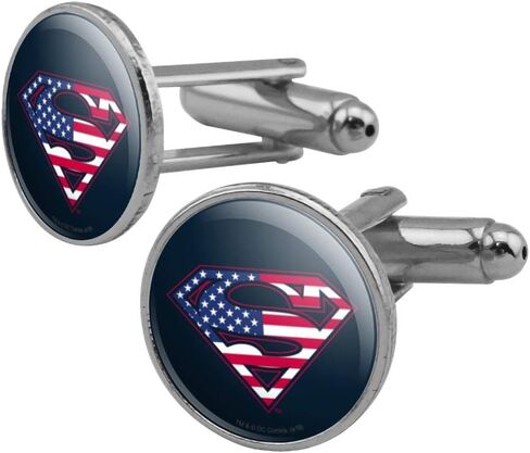 Superman USA American Flag Shield Logo Round Cufflink Set Silver Color in Saudi Arabia