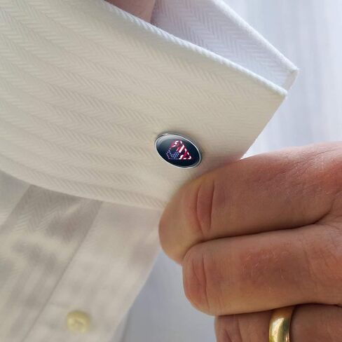 Superman USA American Flag Shield Logo Round Cufflink Set Silver Color in Saudi Arabia