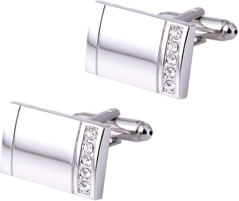 2 Pcs Cufflinks Men Diamond Cuff Stud Cufflinks Set Exquisite Shirt Knot Cufflinks for Man Suit Dress Shirt Valentines Festival Birthday Anniversary Graduation Gift Silver in Kuwait