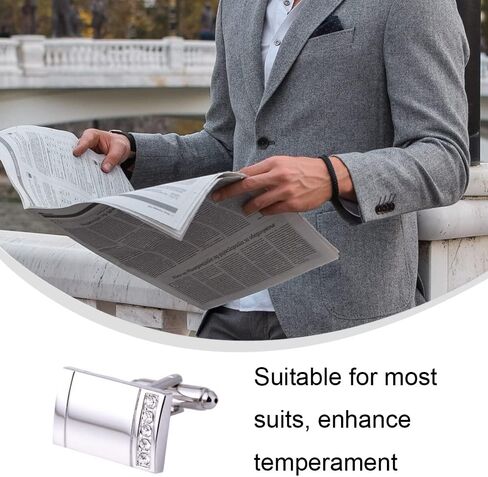 2 Pcs Cufflinks Men Diamond Cuff Stud Cufflinks Set Exquisite Shirt Knot Cufflinks for Man Suit Dress Shirt Valentines Festival Birthday Anniversary Graduation Gift Silver in Kuwait