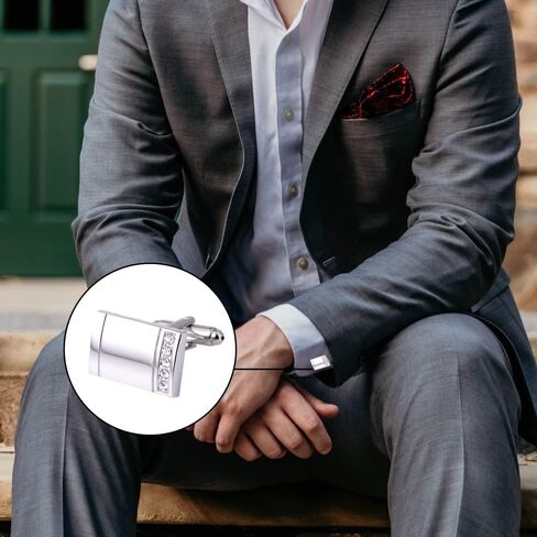 2 Pcs Cufflinks Men Diamond Cuff Stud Cufflinks Set Exquisite Shirt Knot Cufflinks for Man Suit Dress Shirt Valentines Festival Birthday Anniversary Graduation Gift Silver in Kuwait