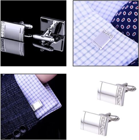 2 Pcs Cufflinks Men Diamond Cuff Stud Cufflinks Set Exquisite Shirt Knot Cufflinks for Man Suit Dress Shirt Valentines Festival Birthday Anniversary Graduation Gift Silver in Kuwait
