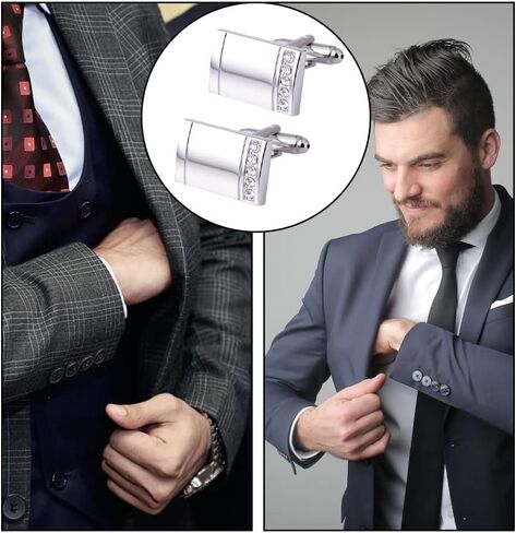 2 Pcs Cufflinks Men Diamond Cuff Stud Cufflinks Set Exquisite Shirt Knot Cufflinks for Man Suit Dress Shirt Valentines Festival Birthday Anniversary Graduation Gift Silver in Kuwait