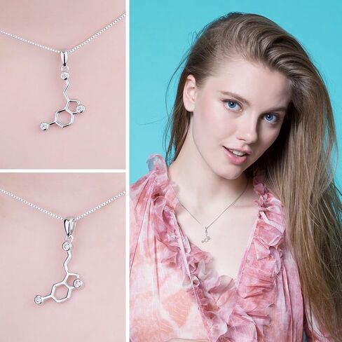 JewelryPalace جزيء السيروتونين مكعب زركونيا قلادة قلادة للنساء، 14K الأبيض الأصفر ارتفع الذهب مطلي 925 قلادة من الفضة الاسترليني لها، الأزياء والمجوهرات هدية للفتيات 18 بوصة سلسلة in Kuwait