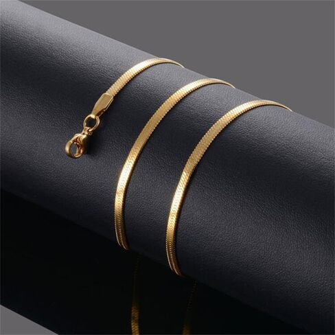 CROISIER Minimalist Gold Chain Necklace. Dainty Sterling Steel 18K Gold Plated Herringbone Flat Snake Chain Necklace. Hypoallergenic Classic Jewelry for Women. in Saudi Arabia