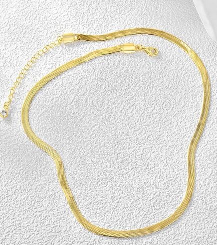 CROISIER Minimalist Gold Chain Necklace. Dainty Sterling Steel 18K Gold Plated Herringbone Flat Snake Chain Necklace. Hypoallergenic Classic Jewelry for Women. in Saudi Arabia
