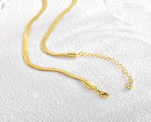 CROISIER Minimalist Gold Chain Necklace. Dainty Sterling Steel 18K Gold Plated Herringbone Flat Snake Chain Necklace. Hypoallergenic Classic Jewelry for Women. in Saudi Arabia