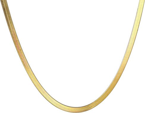 CROISIER Minimalist Gold Chain Necklace. Dainty Sterling Steel 18K Gold Plated Herringbone Flat Snake Chain Necklace. Hypoallergenic Classic Jewelry for Women. in Saudi Arabia