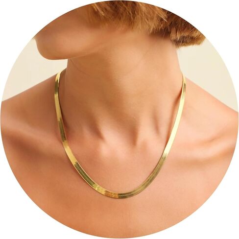 CROISIER Minimalist Gold Chain Necklace. Dainty Sterling Steel 18K Gold Plated Herringbone Flat Snake Chain Necklace. Hypoallergenic Classic Jewelry for Women. in Saudi Arabia