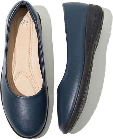 Women's Comfortable Black Leather Dress Ballerina Flats for Office and Work in Saudi Arabia
