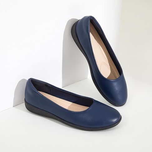 Women's Comfortable Black Leather Dress Ballerina Flats for Office and Work in Saudi Arabia
