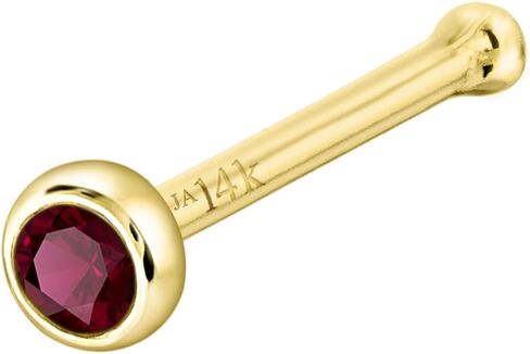Jewelry Avalanche Solid 14K Gold Ball-end Stud Bezel Set Ruby 22G Nose Bone Nose Stud - 14K White Gold / 14K Yellow Gold July Birthstone Nose Ring Stud in Saudi Arabia