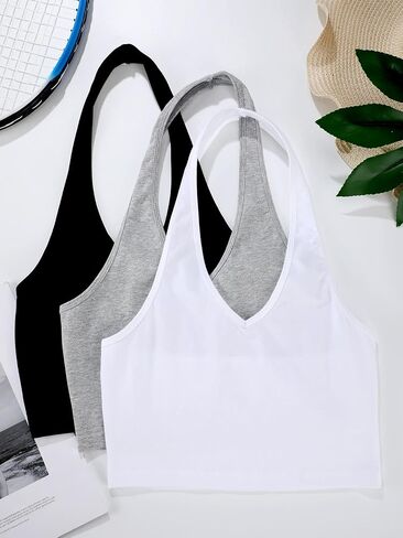3 Pieces Women Halter Top Deep V Neck Crop Top Vest Sleeveless Backless Cami Halter Tank Tops for Girls in Saudi Arabia