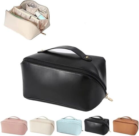 wsvftgd Large-Capacity Travel Leather Makeup Bag Cosmetic Bag Waterproof Portable Makeup Case Organizer Toiletry Bag Makeup Box for Skincare Cosmetics Toiletries with Handle and Divider White in Saudi Arabia