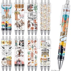 Western Cowboy Ballpoint Pens - 24PCS Cute Cowboy Print Pens Set Horse Cow Skull Smooth Writing Pens Retractable Boots Hat Pen for Office Stationery School Supplies for Women Teacher Gifts