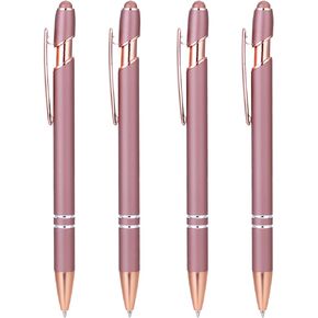 Teaaha 4 Pack Rose Gold Pen, 1.0 mm Ballpoint Pen with Stylus Tip, 2 in 1 Fancy Pens for Women, Rose Gold Ink Pen, Pretty Wedding Pens, Metal Stylus Pen for Touch Screens, Black Ink