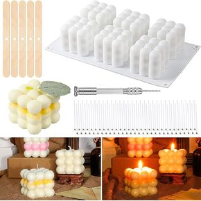 3D Silicone Candle Molds for Candle Making Candle Mold Soap Mold Candle Wax Molds with 50 Candle Wicks Supporting Sticks Hand Twist Drill Overlapping Ball Mold for Chocolate Candy, 6 Cavity