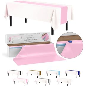 White Plastic Table Runner Roll in A Slide Cutter Box - 14 in. X 200 Ft. Plastic Roll in A Cut-to-Size Box with Convenient Slide Cutter - Cuts Up to 24 8-Foot Plastic Disposable Table Runners