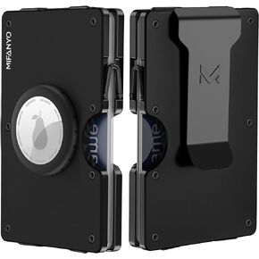Minimalist Men AirTag Aluminum Wallet, Slim Metal Credit Card Holder with Removable Money Clip, Mens Air Tag Card case, Front Pocket RFID Blocking Wallets, Matte Black (AirTag Not Included)
