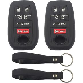 2Pcs Rubber Silicone 6 Buttons Smart Key Fob Cover Case Protector Keyless with Keychain Compatible with Toyota Sienna 2021 2022 2023 Black Gray