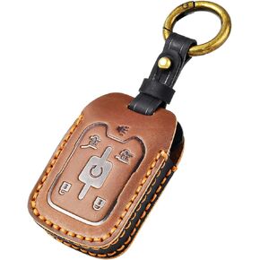 OFFCURVE Leather Key Cover Fits for GMC Chevy Car Key Fob Cover Case Compatible with GMC Yukon/Yukon XL Chevy Tahoe Suburban Smart Key Holder Car Accessories, Black