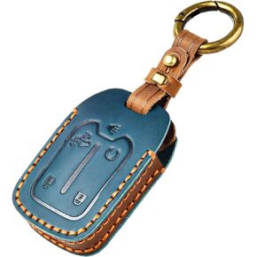 OFFCURVE Leather Key Cover Fits for GMC Chevy Car Key Fob Cover Case Compatible with GMC Yukon/Yukon XL Chevy Tahoe Suburban Smart Key Holder Car Accessories, Black